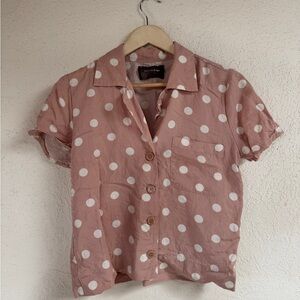 Reformation Pink Polka Dot Button Down Shirt